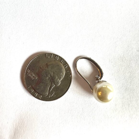 Elegant Pearl Drop Earrings With Crystal Accented Hook Classic Bridal Jewelry - Picture 5 of 5